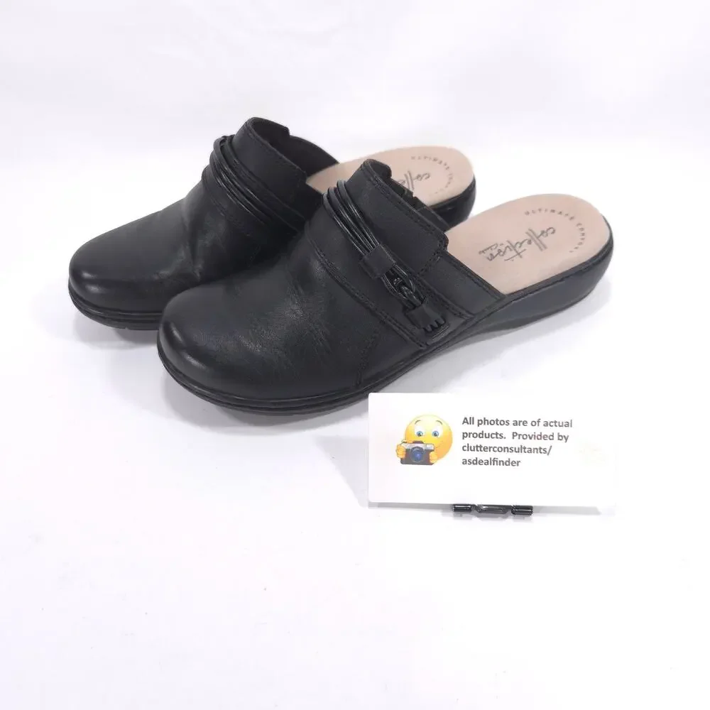 Collection by Clarks Leather Mule Clog Flat Shoe Womens Size 5 22545 Black